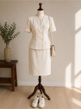 Vintage 90s Cheap and Chic linen blend Skirt Suit Set Size 11 Made in Canada